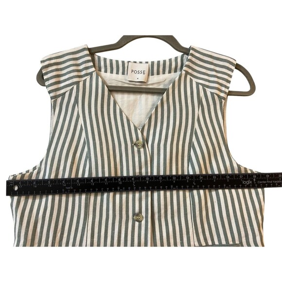POSSE Women’s Linen Blend Striped Vest Size M Green White Made in India - Picture 6 of 10